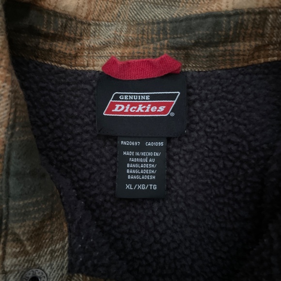 Dickies Flannel Green & Orange Plaid Fleece Lined Snap Button Jacket / Coat - Picture 5 of 9